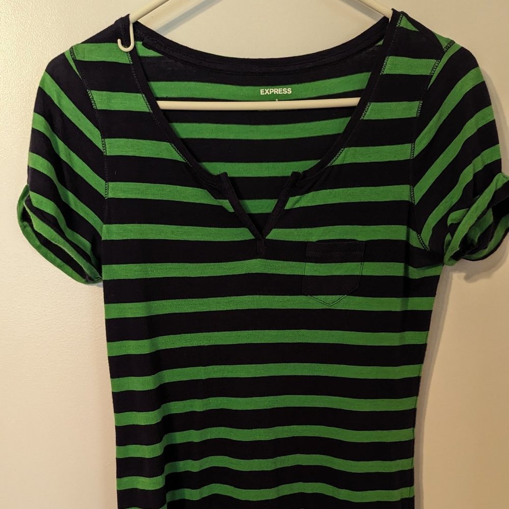 Express Green and Blue striped T-Shirt Size Small